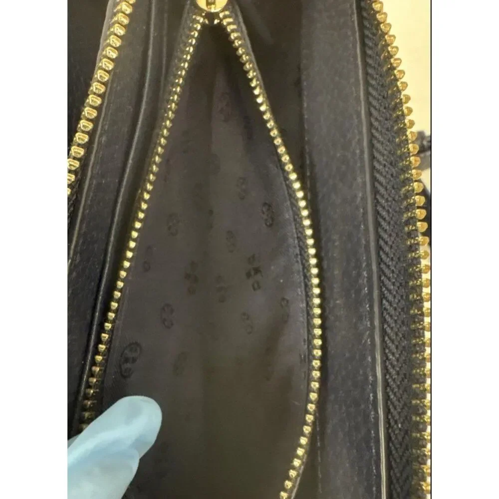 Tory Burch Thea Flat Wallet Crossbody Bag Pebbled Leather Navy Blue